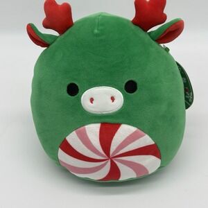 Squishmallows Christmas Holiday‎ 8" Zumir Green Moose with Peppermint Swirl NWT